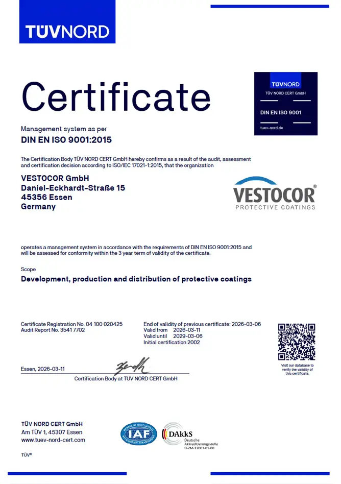 Vestocor - Zertifizierungen nach DIN EN ISO 9001:2015 und ISO 14001:2015