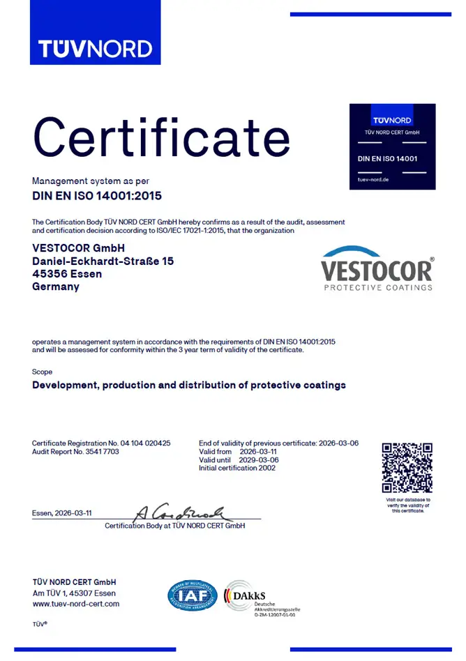 Vestocor - Zertifizierungen nach DIN EN ISO 9001:2015 und ISO 14001:2015