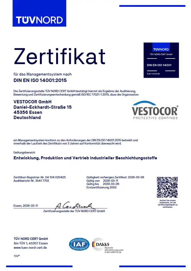Vestocor - Zertifizierungen nach DIN EN ISO 9001:2015 und ISO 14001:2015